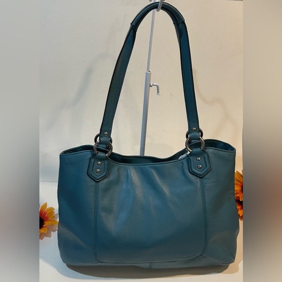 Coach Teal Leather Handbag shoulder bag hobo satchel - Picture 8 of 11